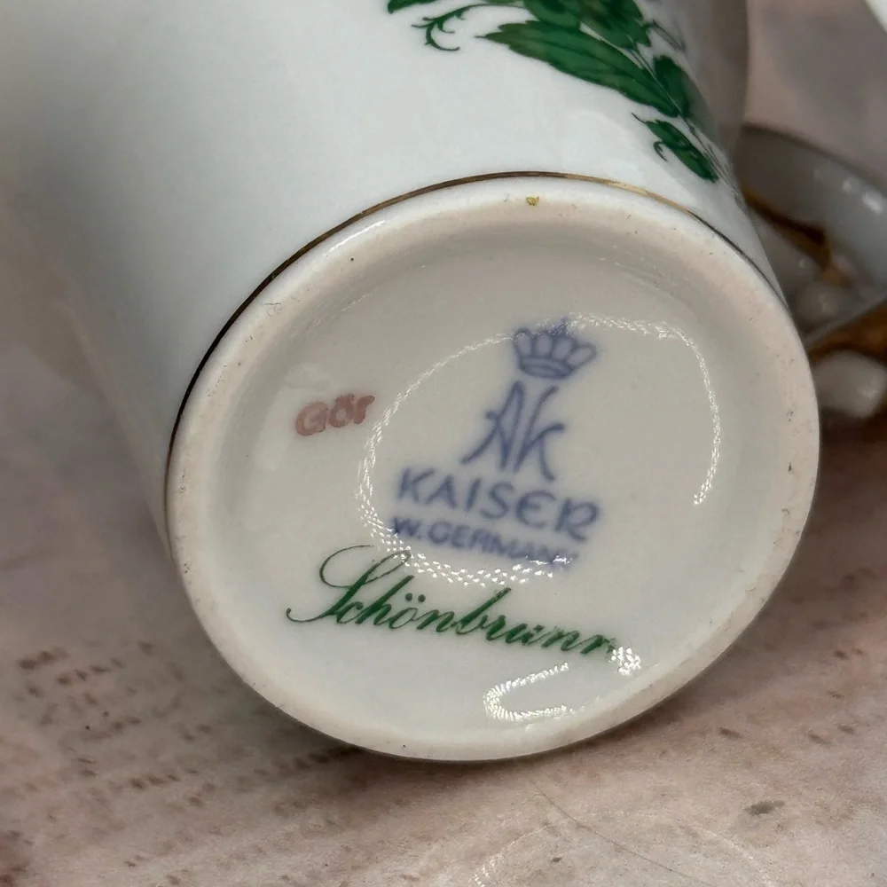 Vintage Kaiser Schonbrunn Demitasse Cup Saucer Green Gold